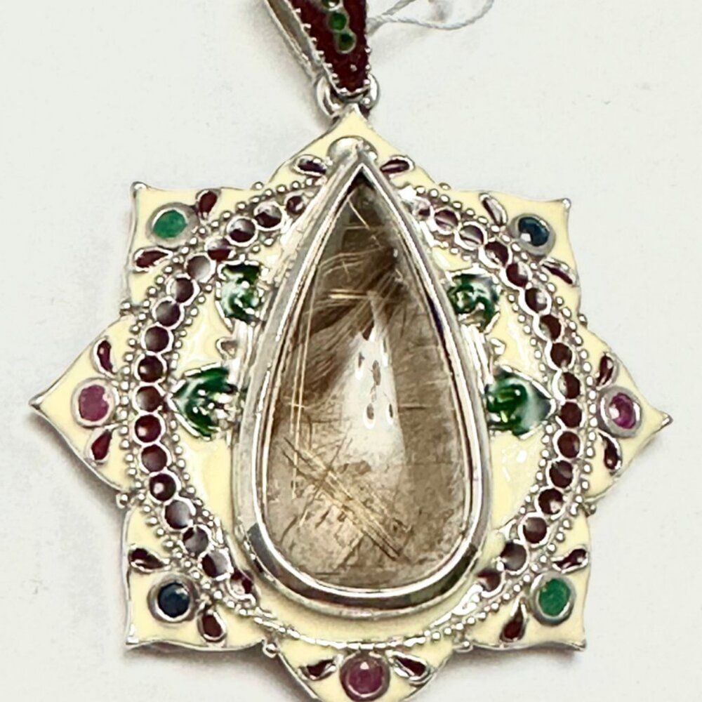 Sterling Silver 925 Pendant with Semiprecious Stones and Enamel Designer